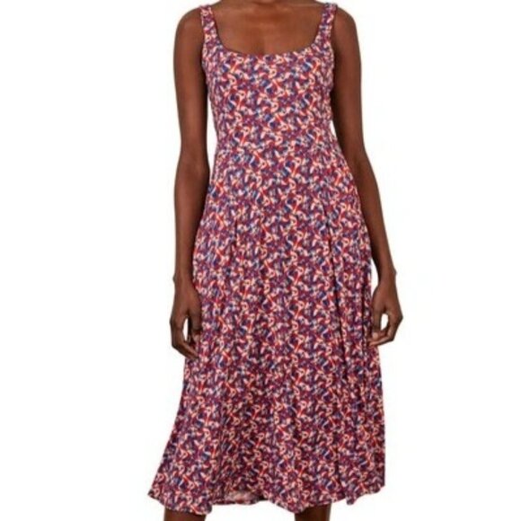 Boden flamingo strappy deep scoop below knee jersey knit midi dress with pockets - Picture 1 of 12